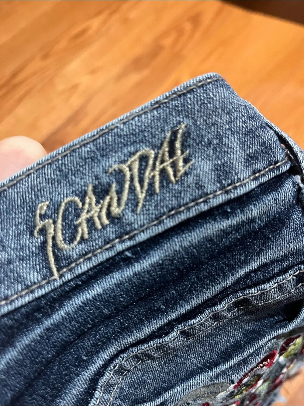 Embroidered denim shorts